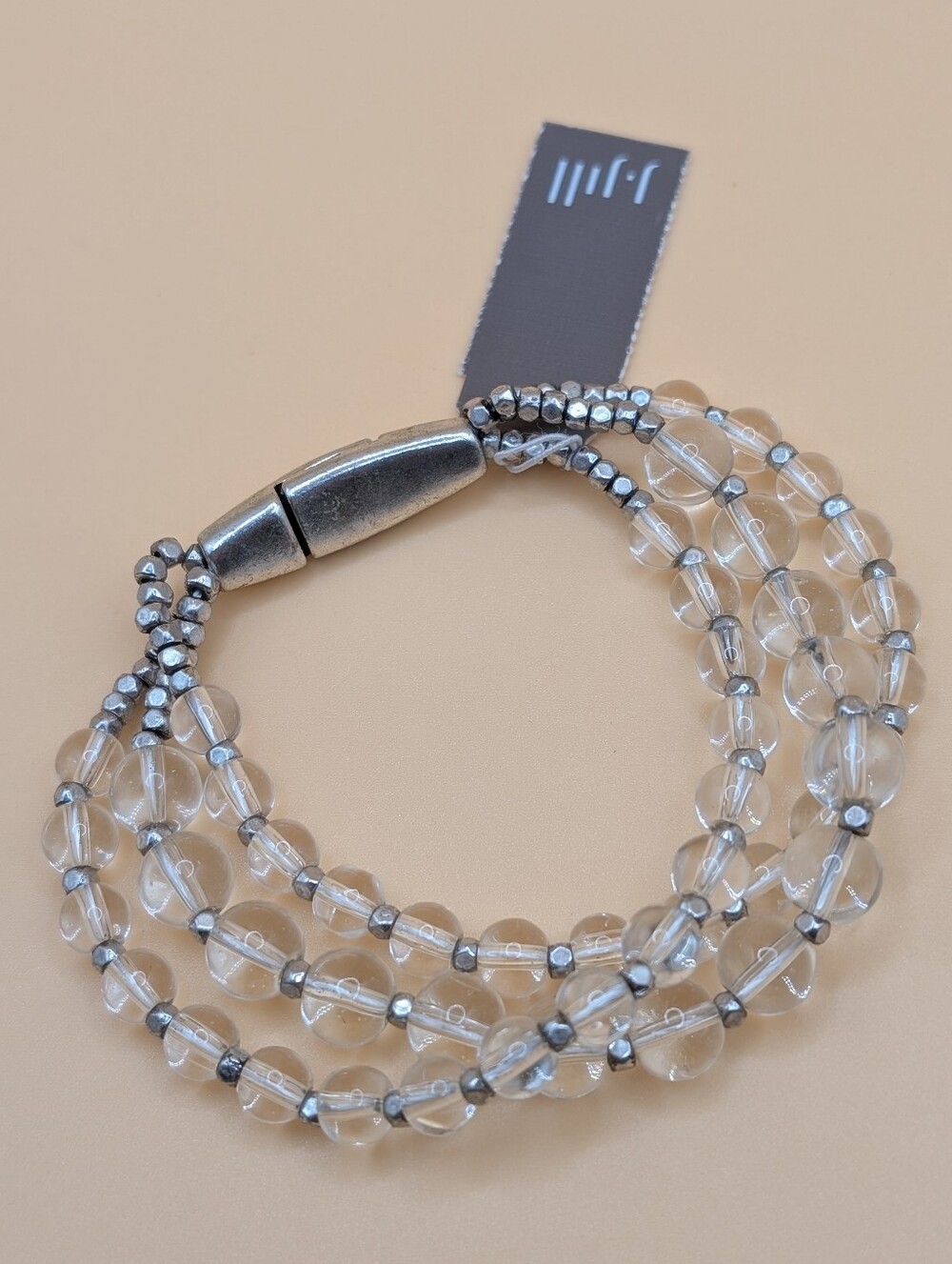 J. Jill Clear Beaded Triple-Strand Bracelet with Silver Accents Magnetic Closure
